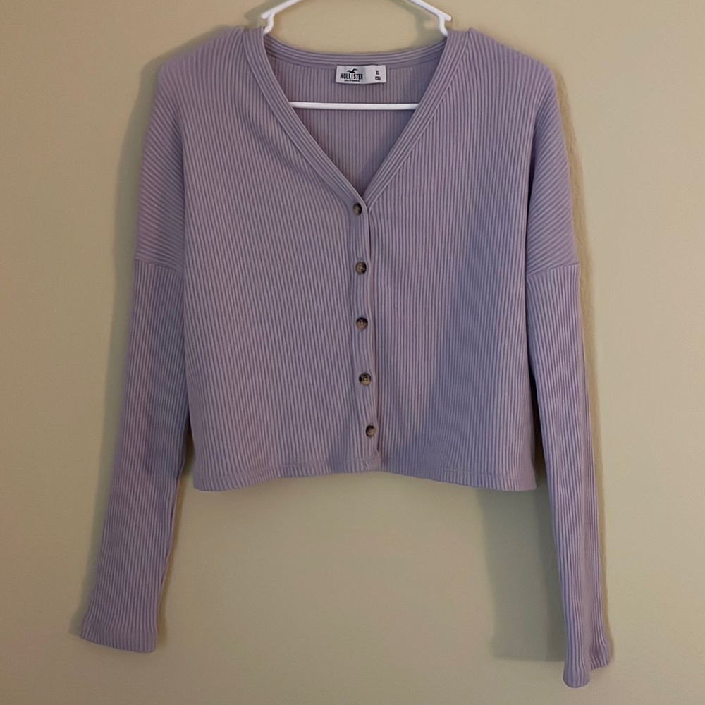 Hollister Purple Button-Up Crop Sweater